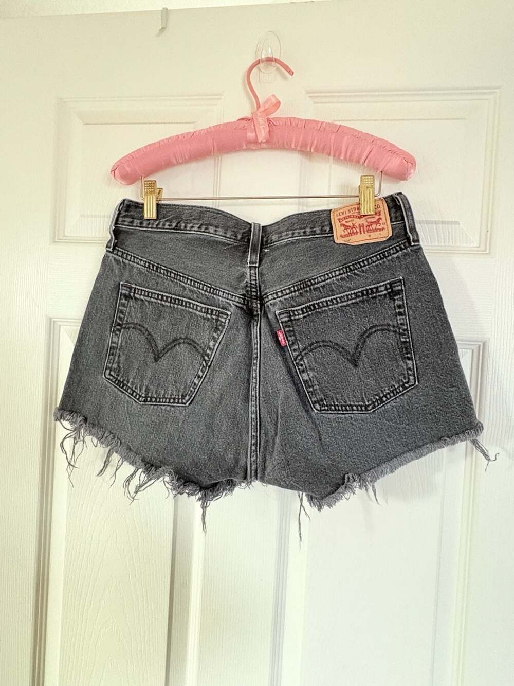 Levi's 501 Cutoff Denim Shorts Black Frayed Hem Button Fly